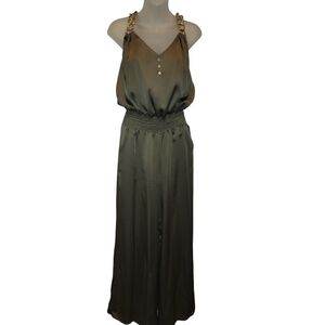 Arden B, Womens Olive Green V-Neck Wide Leg Halter Jumpsuit, Sz S
